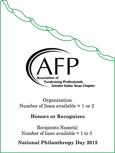 National Philanthropy Day - Special Recognition Award Order Form